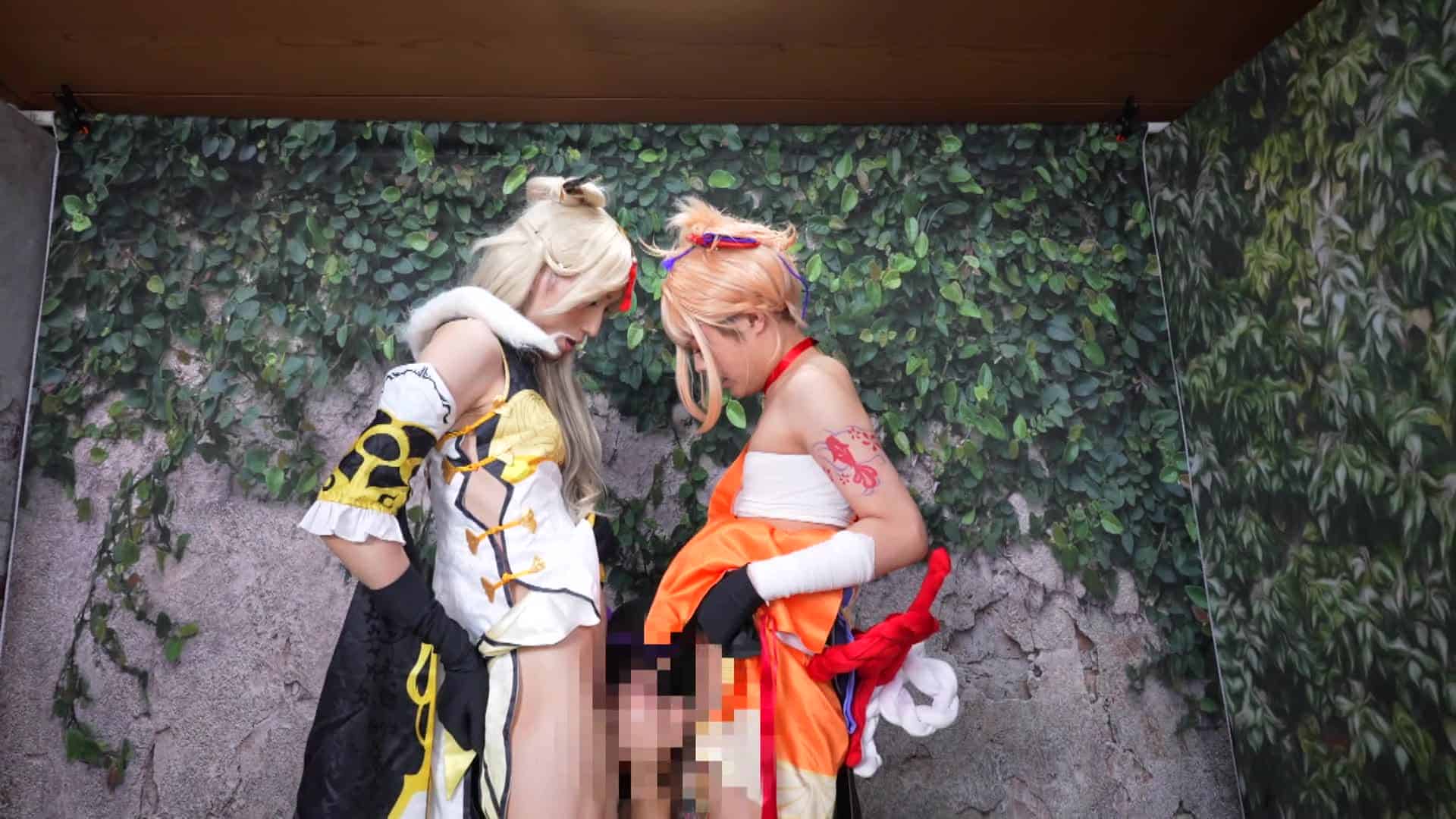 GETCHU-4052470 【ねっとり淫舌ご奉仕Ｗフェラ】戦闘員の肉棒に2人がかりで頬を凹ませバキューム口淫！３人の卑猥に濡れた淫舌を絡ませディープキスをし合い舌上射精でザーメンシェアする/原ネ申凝＠さんと宵〇さん
